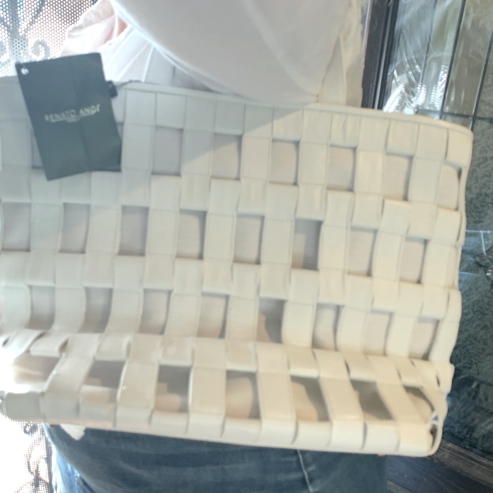 NWT Renato Angi white woven leather handbag with “certificato di garanzia”
